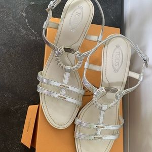 Tods silver leather sandals
